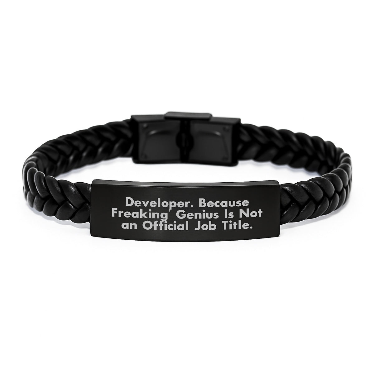 Developer Gifts Funny Quote Interlaced Leather Bracelet Gifts from Friends to Developer on Birthday - 'Developer. Because Freaking' genius Is Not An Official Job Title.' - Image 1