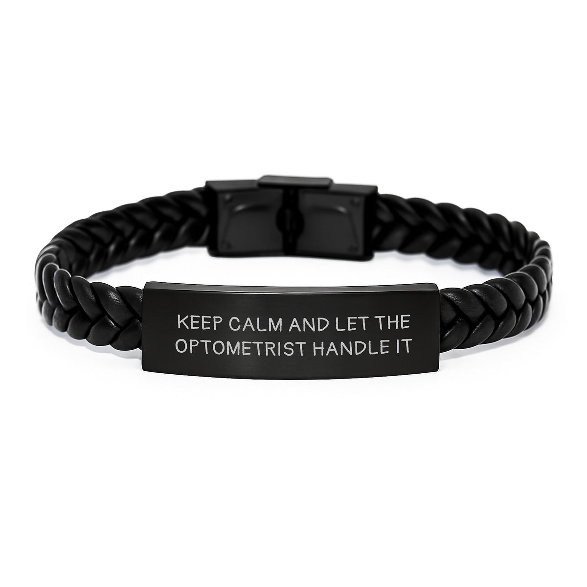 Funny Optometrist Gifts from Friends - Keep Calm And Let The Optometrist Handle It Interlaced Leather Bracelet for Men Women Family - Image 1