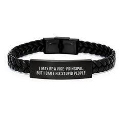 Funny Vice-principal Gifts for Men - I May Be A Vice-principal But Funny Interlaced Leather Bracelet - Gifts from Friends and Family for Christmas - Image 1
