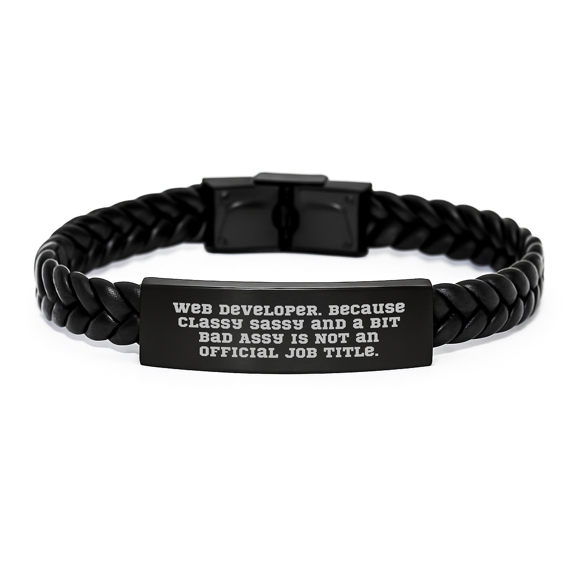 Funny Web Developer Gifts for Men, 'Classy Sassy And A Bit Fearlessy' Interlaced Leather Bracelet for Christmas Unique Presents from Friends and Family - Image 1