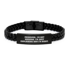 Funny Principal Gifts, Interlaced Leather Bracelet for Him, Gifts from Men, Christmas Unique Ideas for Principal, 'I'm Not Arguing. I'm Just Explaining Why I'm Right.' - Image 1