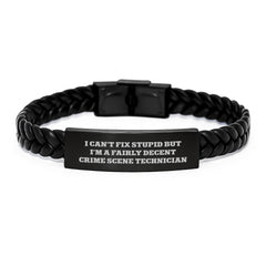 Funny Crime Scene Technician Gifts for Men from Coworkers - I'm A Fairly Decent Interlaced Leather Bracelet for Graduation - Image 1