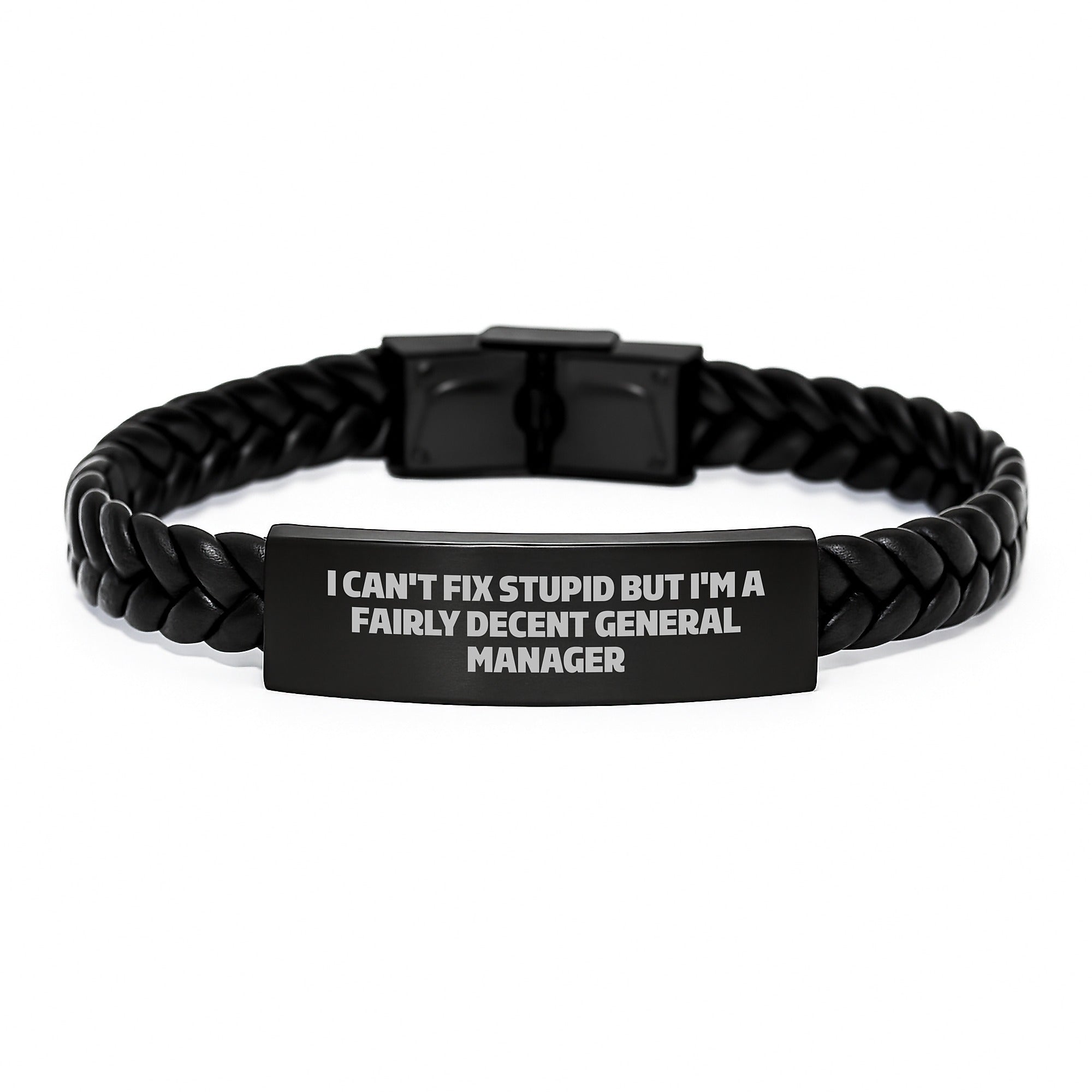 Funny General Manager Gifts for Men from Coworkers - Interlaced Leather Bracelet with Engraved Stainless Steel for Graduation Unique Gifts - Image 1