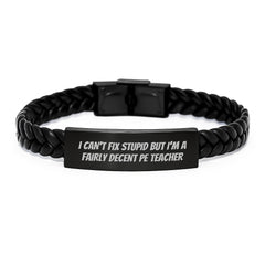 Funny PE Teacher Gifts from Men, Gifts for PE Teachers, Interlaced Leather Bracelet Men's Christmas Unique Accessories - Image 1