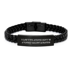 Funny Senator Gifts for Men, Interlaced Leather Bracelet with I Cant Fix Stupid Senator Quote, Christmas Unique Gifts from Friends, Best Senator Christmas Memorable Presents - Image 1