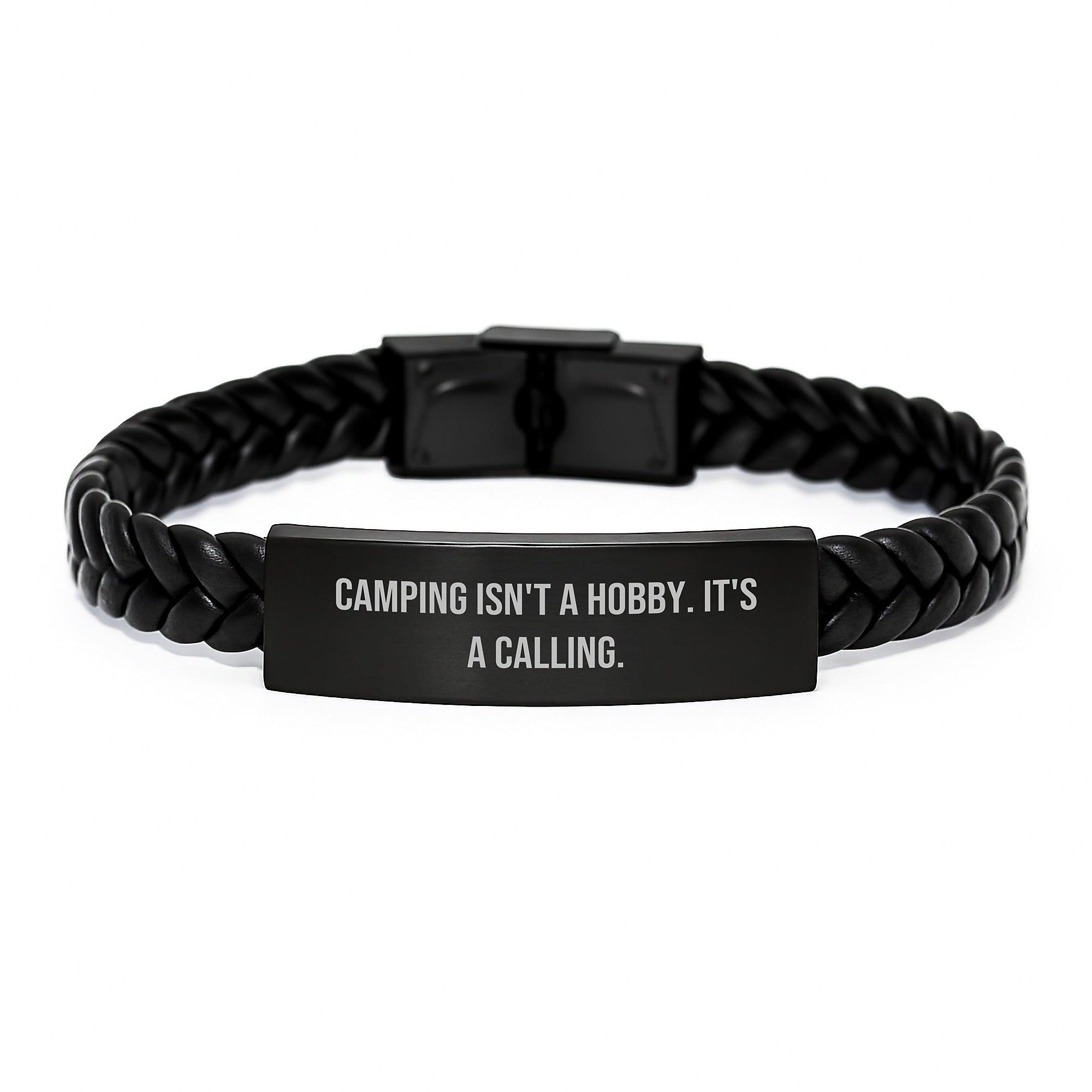 Camping Interlaced Leather Bracelet, Funny Camping Gifts for Men, Women, Friends, Family - 'Camping Isn't A Hobby. It's A Calling.' - Image 1