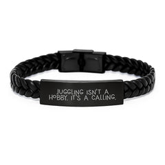 Funny Juggling Gifts from Friends, Unique Interlaced Leather Bracelet for Juggling Enthusiasts, 'Juggling Isn't A Hobby. It's A Calling.' - Image 1