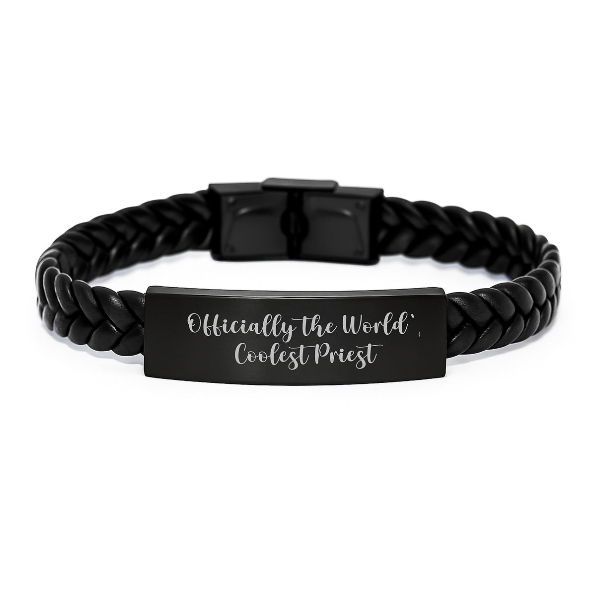 Funny Gifts from Men to Priest Interlaced Leather Bracelet - Officially The World's Coolest Priest, Unique Graduation Gift for Men - Image 1