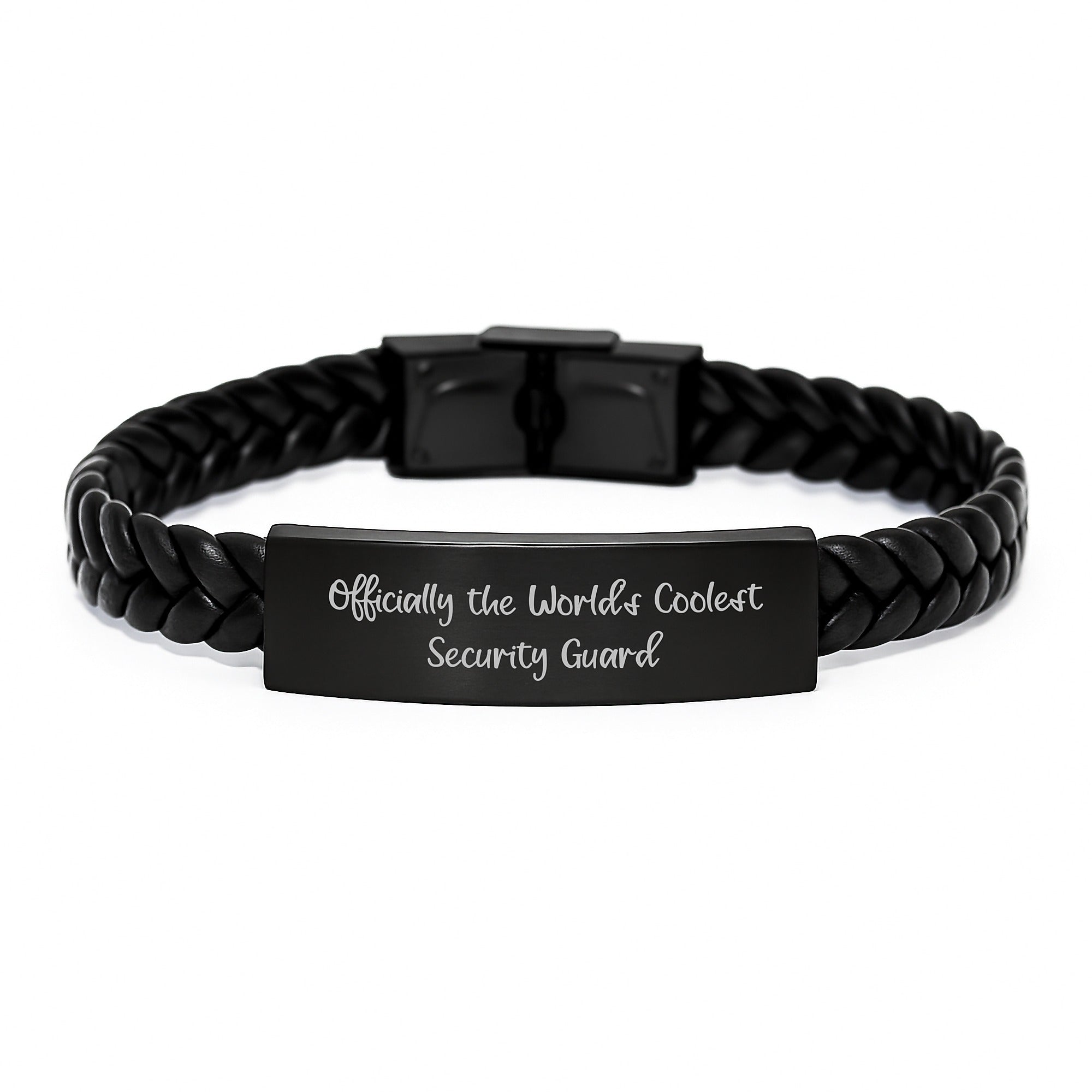 Cool Security Guard Gifts from Friends, Coworkers, or Family - 'Officially The World's Coolest Security Guard' Interlaced Leather Bracelet for Men, Women, Security Guards, and Graduates - Image 1