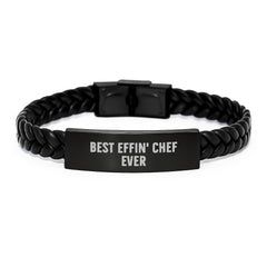 Funny Chef Gifts - Best Effin' Chef Ever Interlaced Leather Bracelet for Men - Christmas Unique Presents from Family to Chef - Image 1