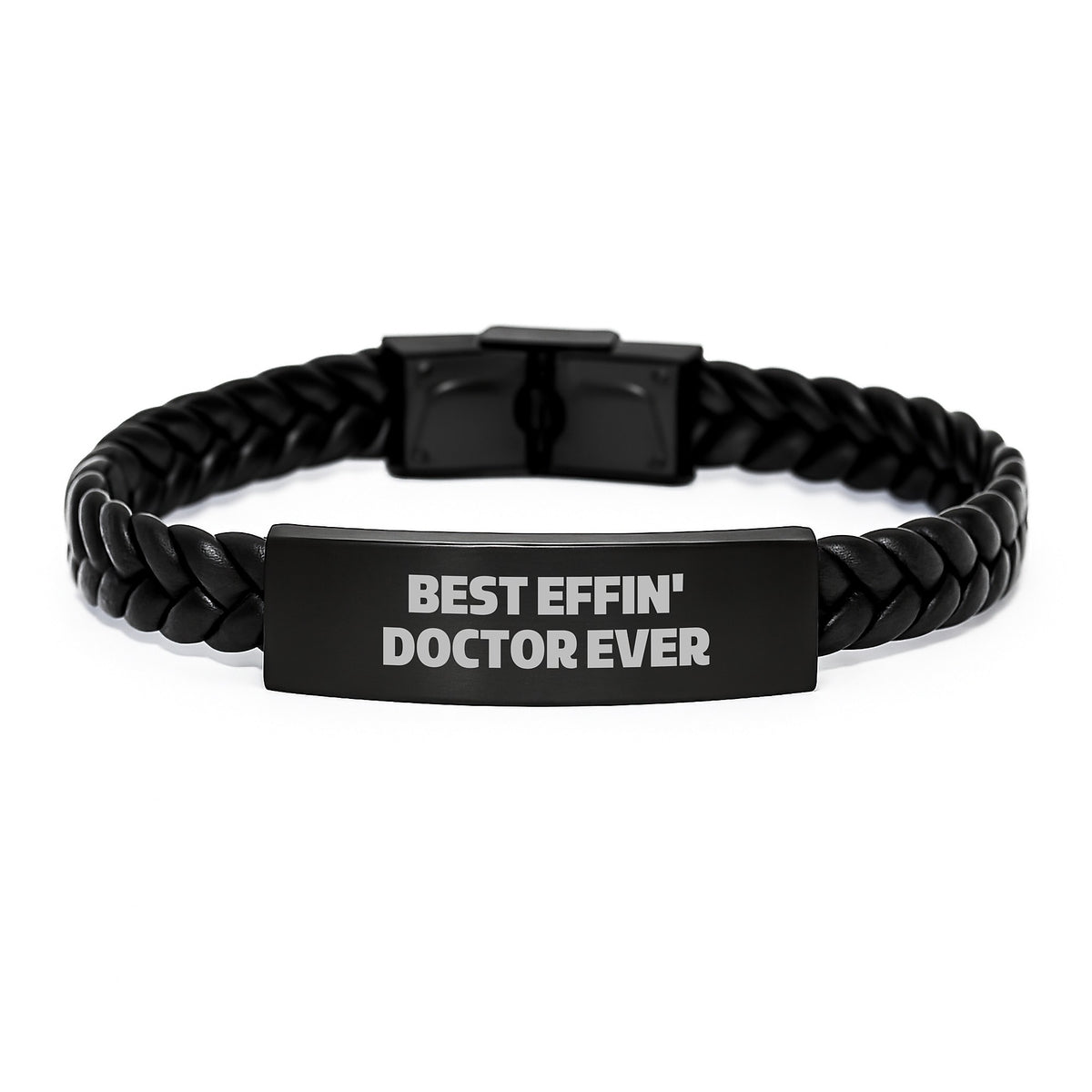 Funny Doctor Gifts from Friends for Graduation Unique Interlaced Leather Bracelet Best Effin' Doctor Ever - Image 1