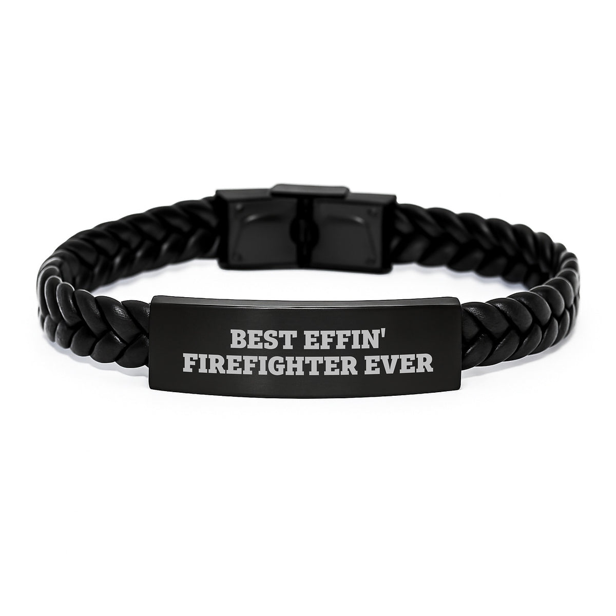 Funny Firefighter Gifts for Men, Best Effin' Firefighter Ever Interlaced Leather Bracelet for Graduation, Gifts from Family and Friends - Image 1