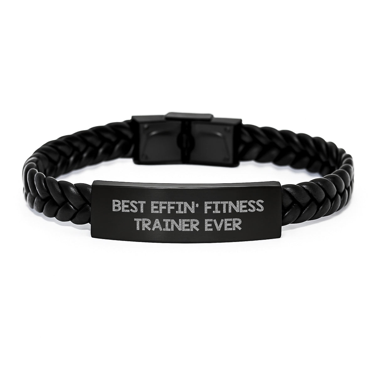 Funny Fitness Trainer Gifts from Friends, Unique Interlaced Leather Bracelet for Fitness Trainer, 'Best Effin' Fitness Trainer Ever' Quote Christmas Unique Gifts - Image 1
