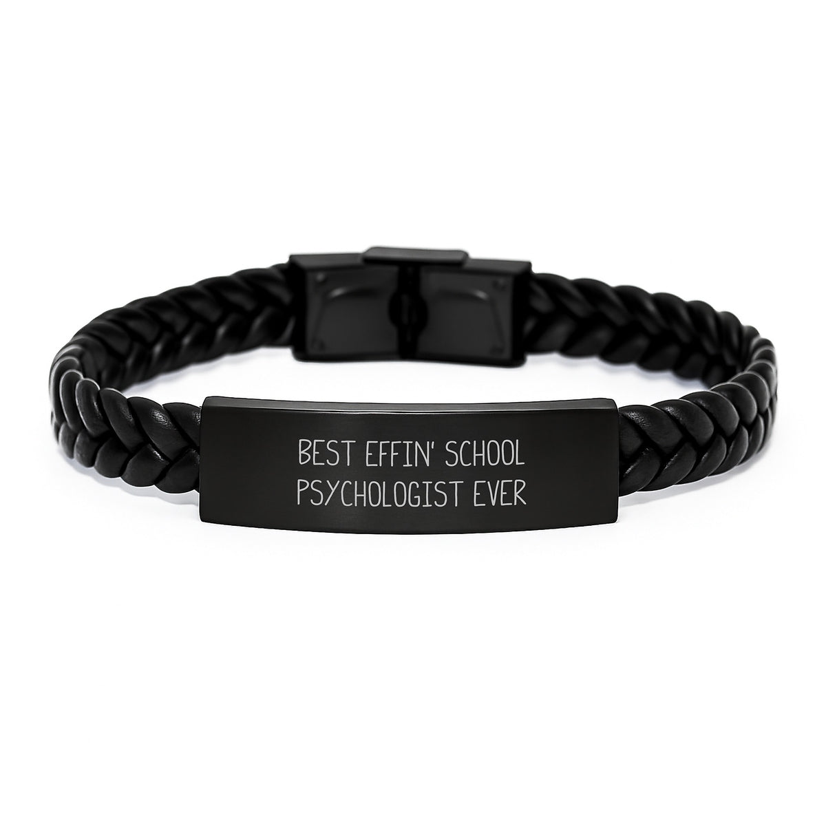 Funny School Psychologist Gifts from Friends for Graduation, Best Effin' School Psychologist Ever Interlaced Leather Bracelet - Image 1