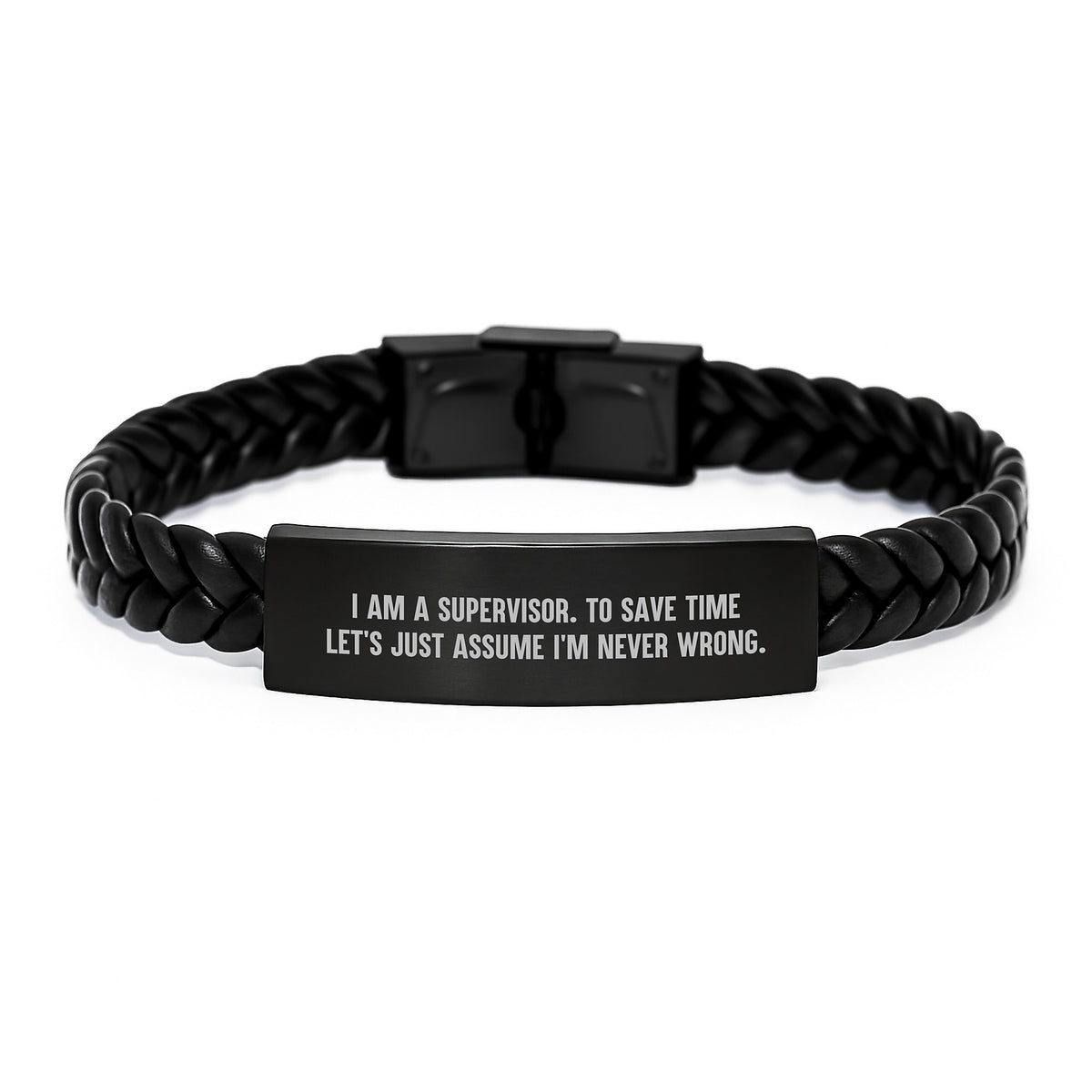 Funny Supervisor Gifts from Coworkers to Supervisor Men, Interlaced Leather Bracelet Stainless Steel PU Leather Christmas Unique Gifts, Supervisor Quote I Am A Supervisor - Image 1