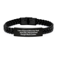 Funeral Director Gifts from Dad, I Am A Funeral Director Dad Gifts for Men, Interlaced Leather Bracelet Graduation Unique Gifts - Image 1
