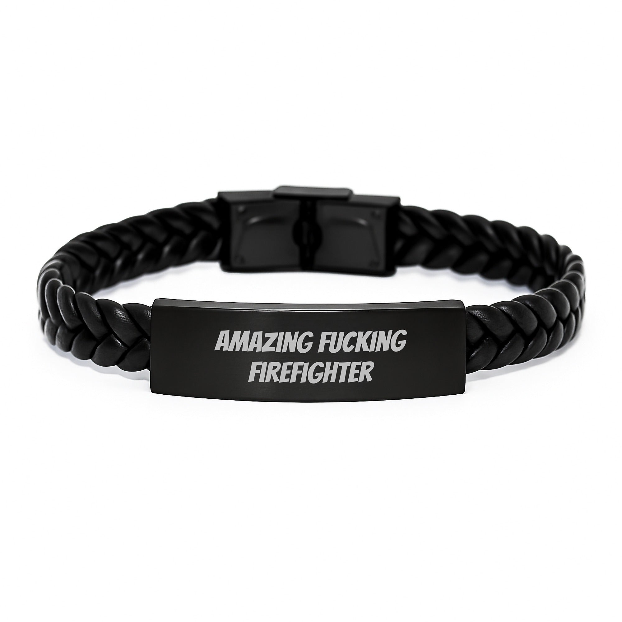 Funny Firefighter Gifts from Friends - Amazing Interlaced Leather Bracelet for Birthday, Unique for Firefighter Men, Stainless Steel and PU Leather Combination - Image 1
