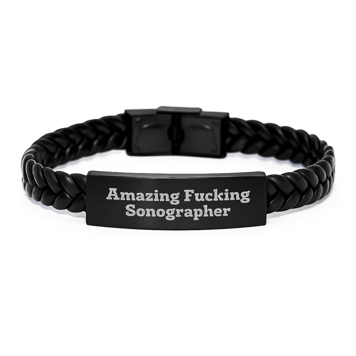 Funny Sonographer Gifts for Her Birthday - Interlaced Leather Bracelet from Friends, 'Amazing F--king Sonographer' Quote, Unique Birthday Unique Gifts for Women - Image 1