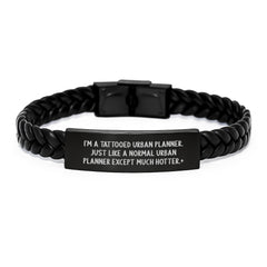 Funny Urban Planner Gifts, Interlaced Leather Bracelet for Men, 'I'm A Tattooed Urban Planner' Quote, Birthday Unique Gifts from Friends, Gifts for Urban Planner - Image 1