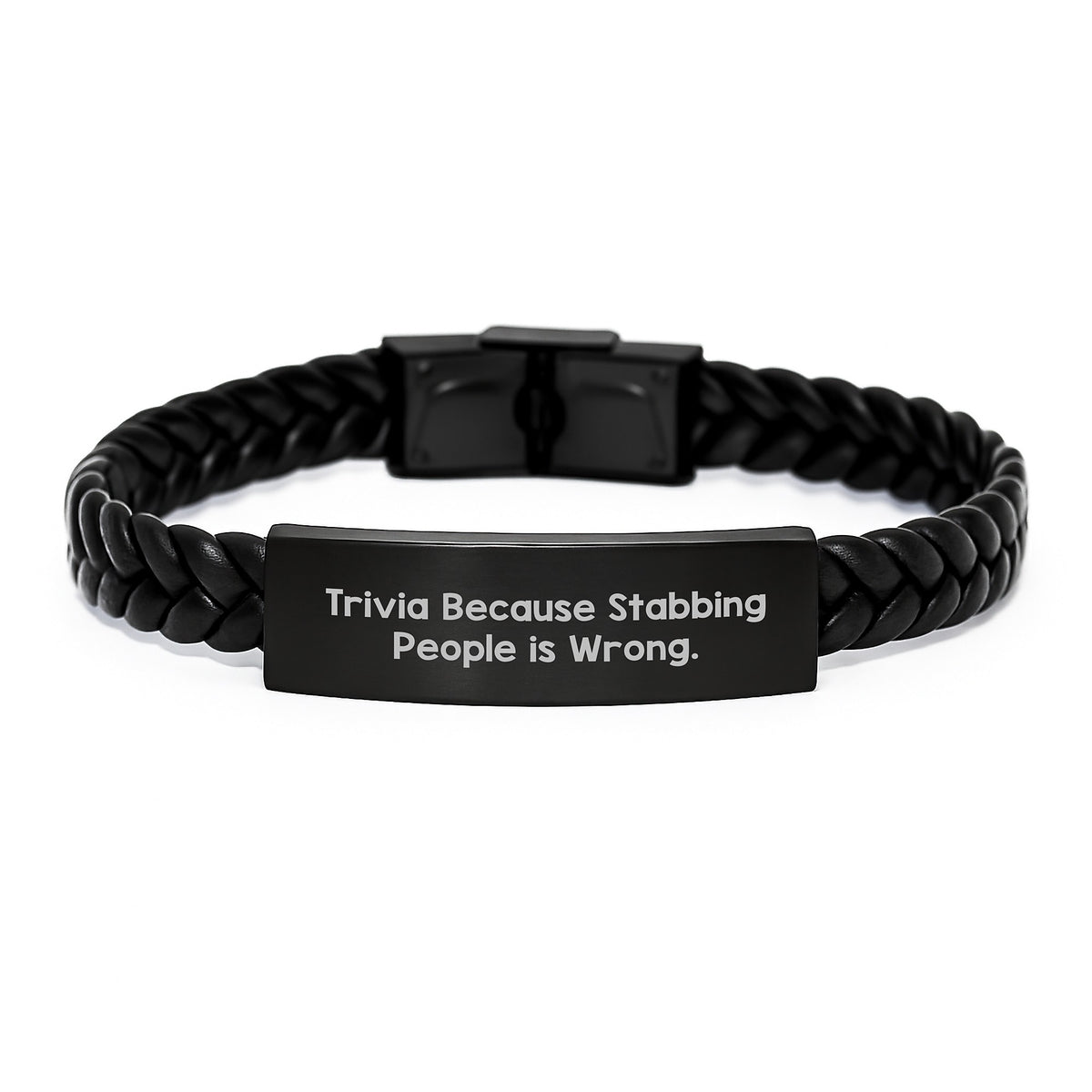 Trivia Enthusiasts Gifts from Friends, Trivia Interlaced Leather Bracelet with Funny Quote, Birthday Unique Trivia Accessories for Men and Women - Image 1