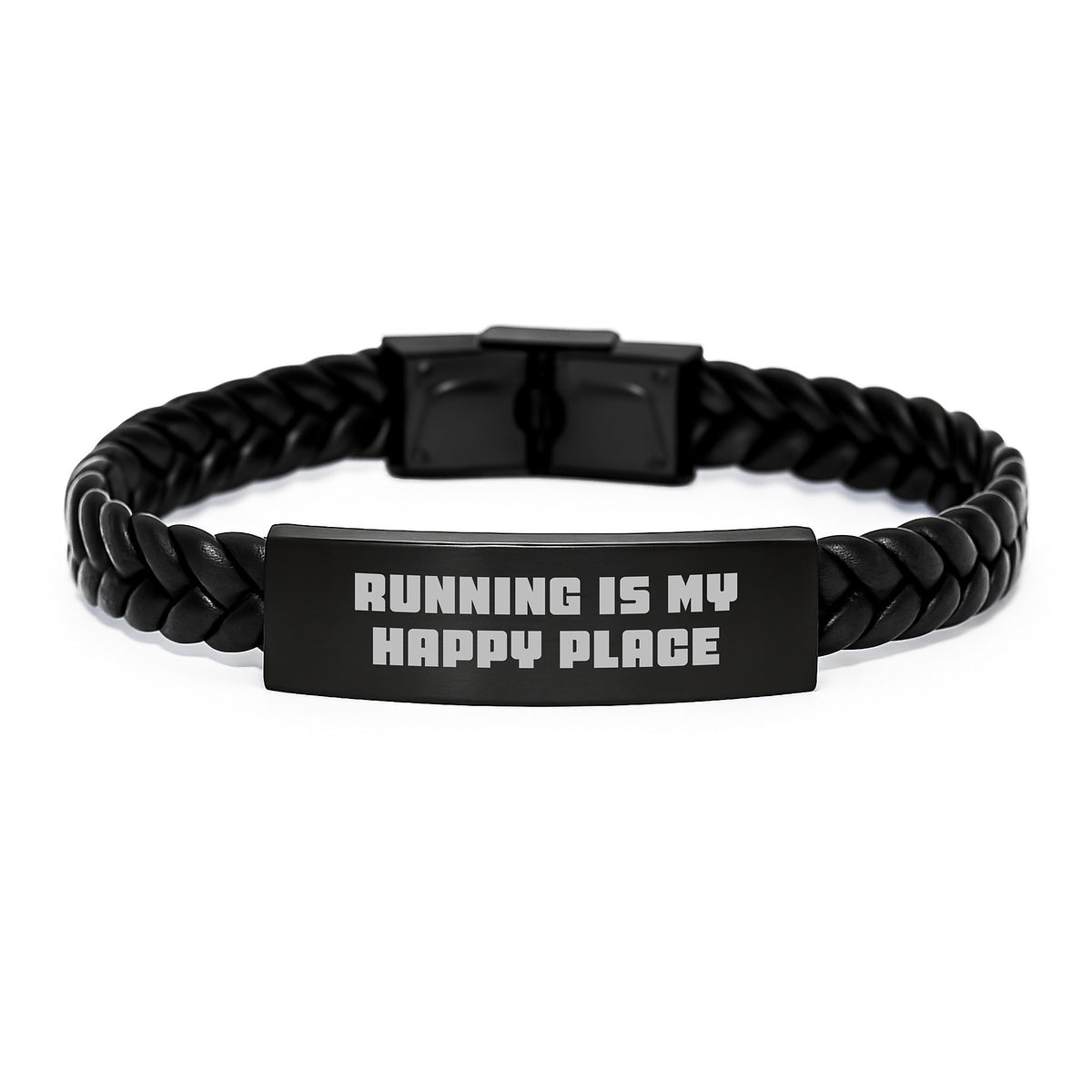 Funny Running Gifts for Men, Interlaced Leather Bracelet for Running Enthusiasts, Christmas Unique Gifts from Friends, 'Running Is My Happy Place' - Image 1