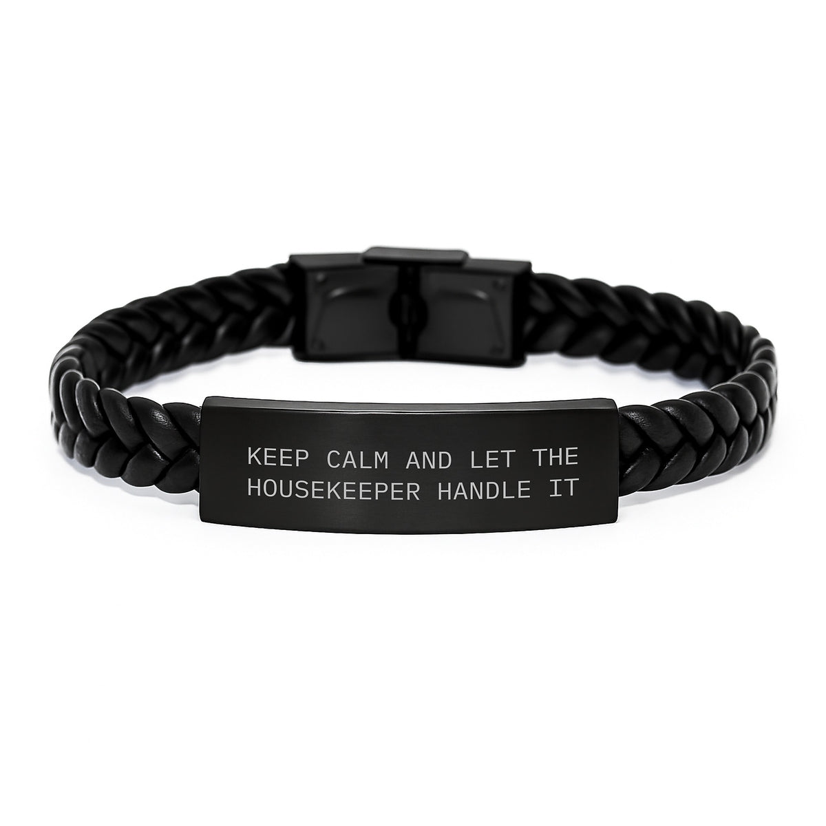 Funny Housekeeper Gifts for Men, Women, or Friends - Keep Calm Interlaced Leather Bracelet, Birthday Unique from Family - Image 1