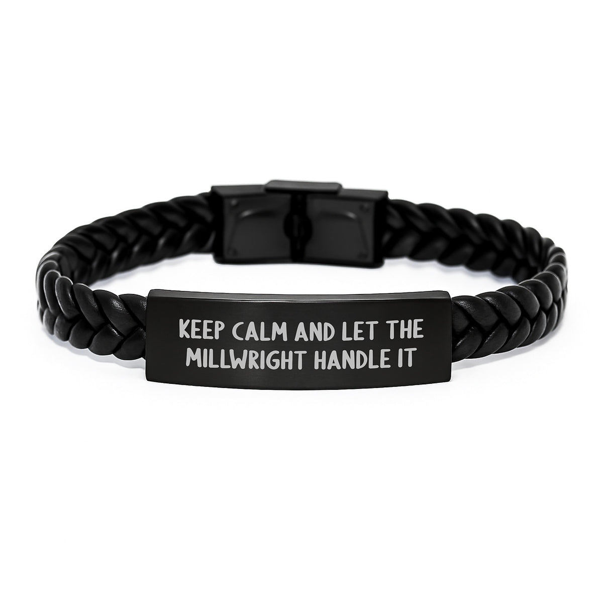 Keep Calm and Let the Millwright Handle It Interlaced Leather Bracer for Men, Gifts from Friends to Family, Birthday Unique Gifts for Millwright, Funny Quote - Image 1