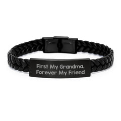 Gifts from Family to Grandma, Unique Interlaced Leather Bracelet - First My Grandma, Forever My Friend - Image 1