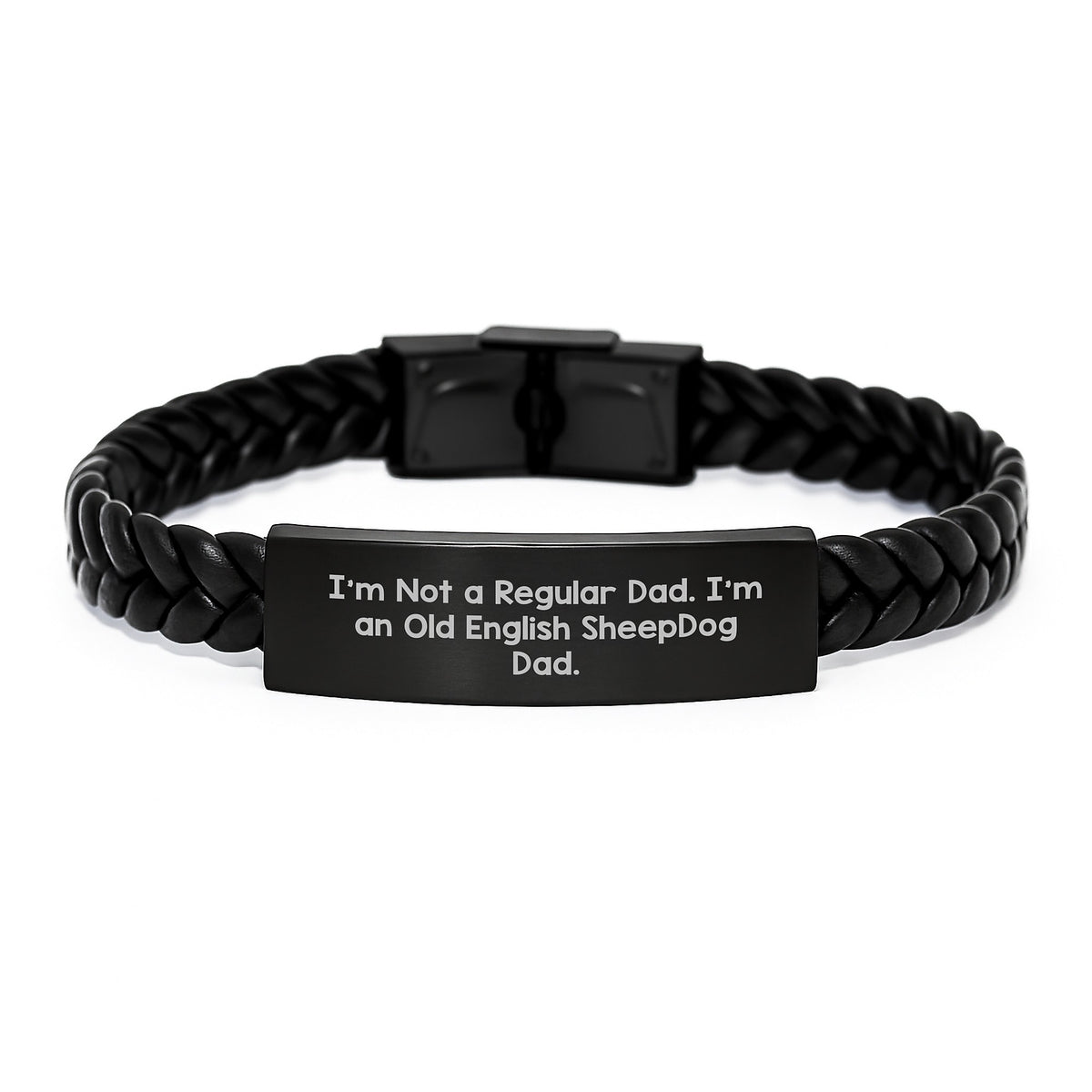 Old English SheepDog Dad Funny Birthday Unique Gifts for Men - Interlaced Leather Bracelet with Stainless Steel and PU Leather, Gifts from Dad to Son - Image 1