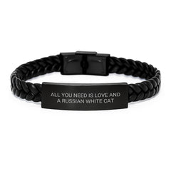 Funny Russian White Cat Gifts for Men - Russian White Cat Engraved Interlaced Leather Bracelet, Stainless Steel PU Leather Birthday Unique Ideas from Friends - Image 1