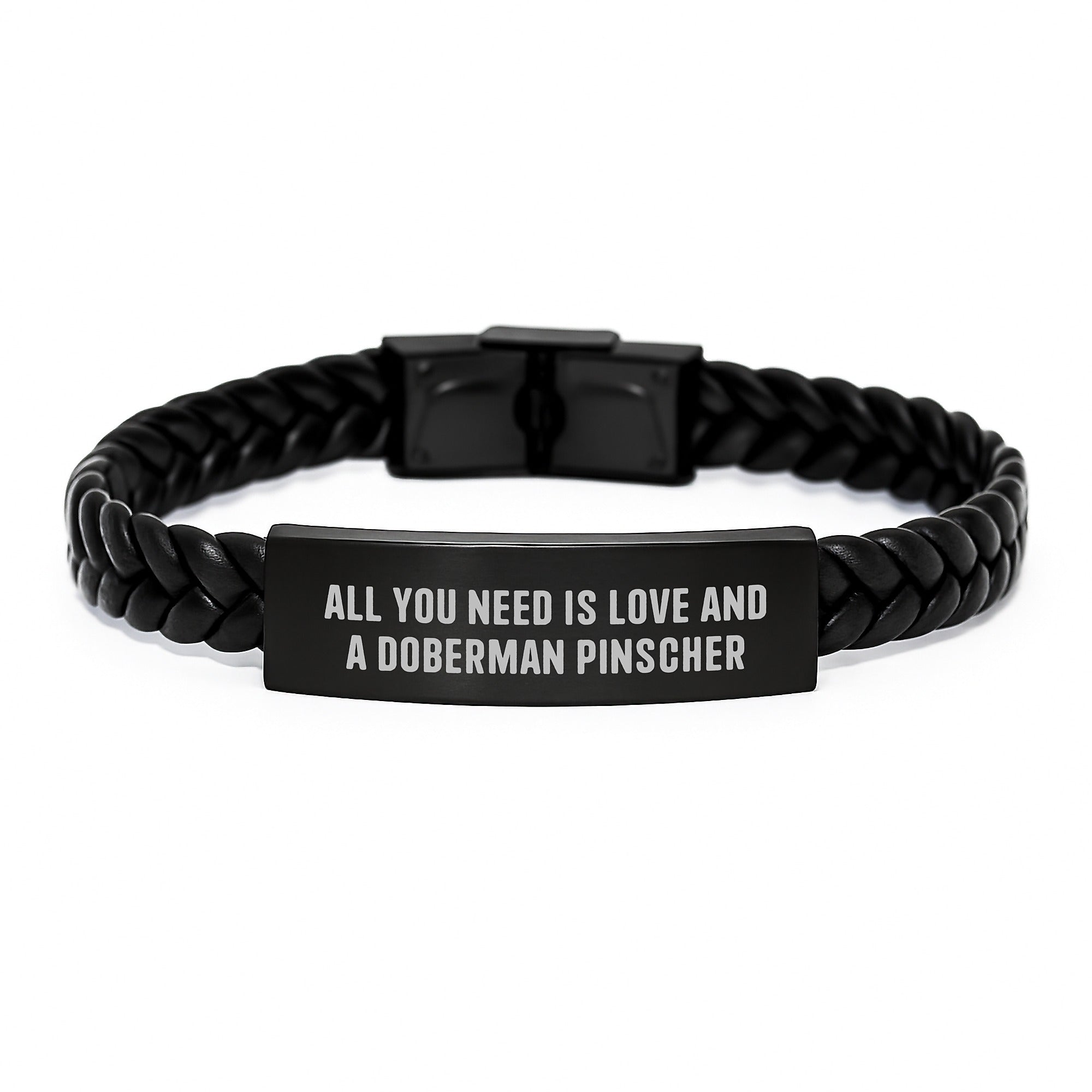 Love and Doberman Pinscher Dog Birthday Unique Gifts - Interlaced Leather Bracelet for Men, Women, Friends, Family - Engraved Stainless Steel, PU Leather - Gifts from Men, Women, Friends, Family - Image 1