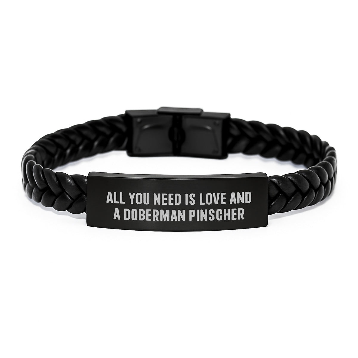 Love and Doberman Pinscher Dog Birthday Unique Gifts - Interlaced Leather Bracelet for Men, Women, Friends, Family - Engraved Stainless Steel, PU Leather - Gifts from Men, Women, Friends, Family - Image 1