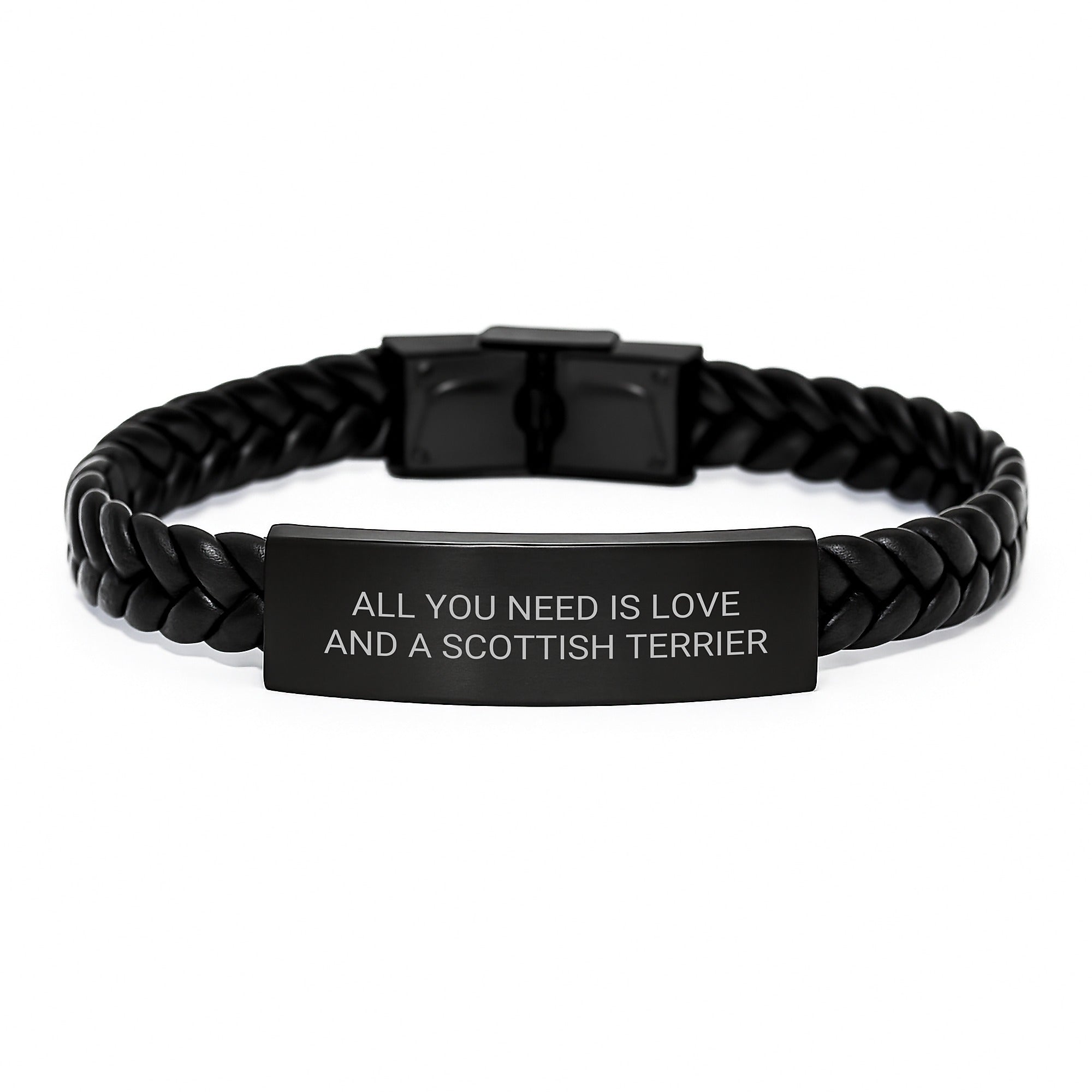 Funny Scottish Terrier Dog Lover Gifts from Friends to Family - Interlaced Leather Birthday Jewelry All You Need Is Love And A Scottish Terrier - Image 1