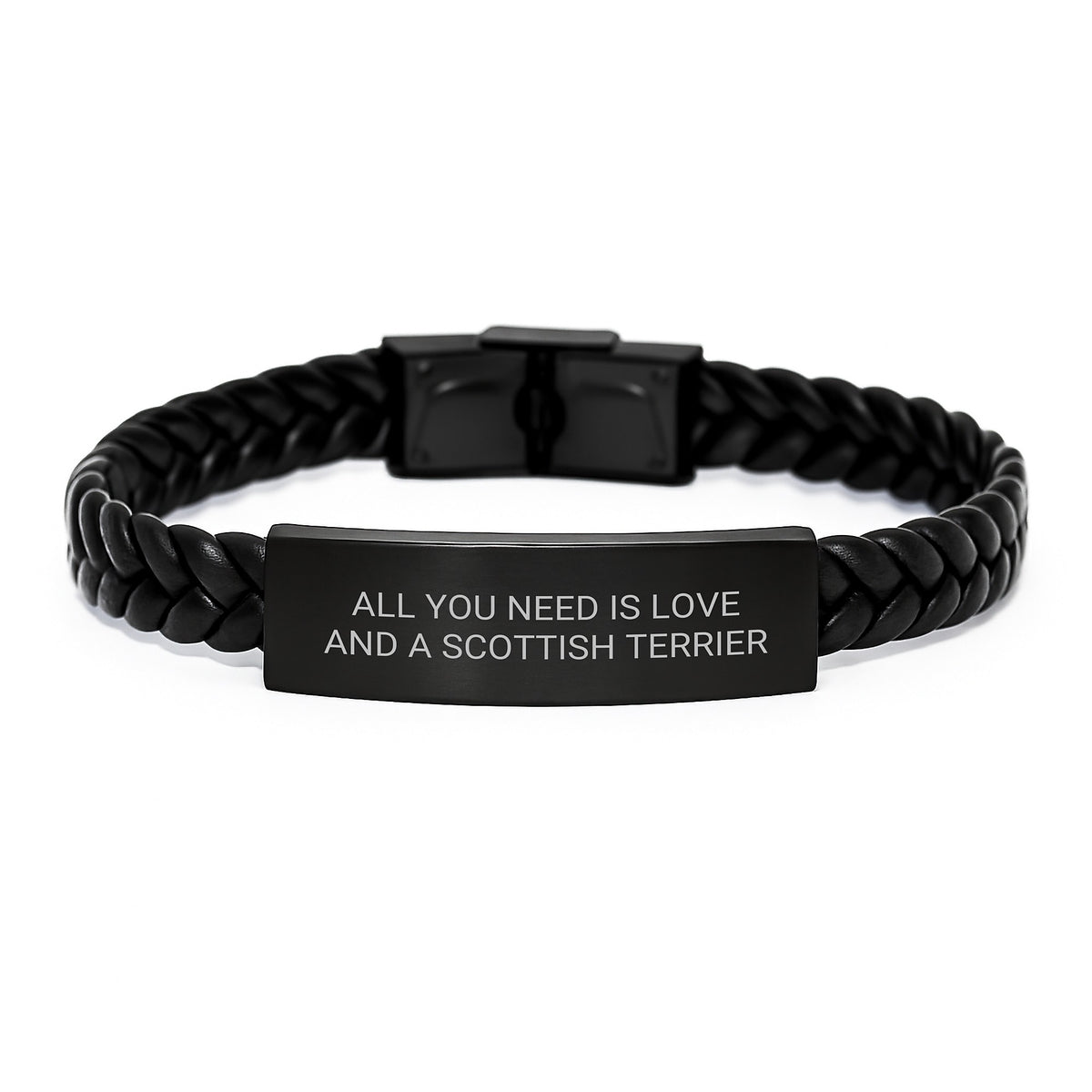 Funny Scottish Terrier Dog Lover Gifts from Friends to Family - Interlaced Leather Birthday Jewelry All You Need Is Love And A Scottish Terrier - Image 1