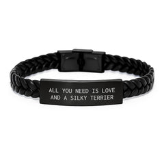 Funny Silky Terrier Dog Gifts Birthday Interlaced Leather Braceltes - All You Need Is Love - Image 1