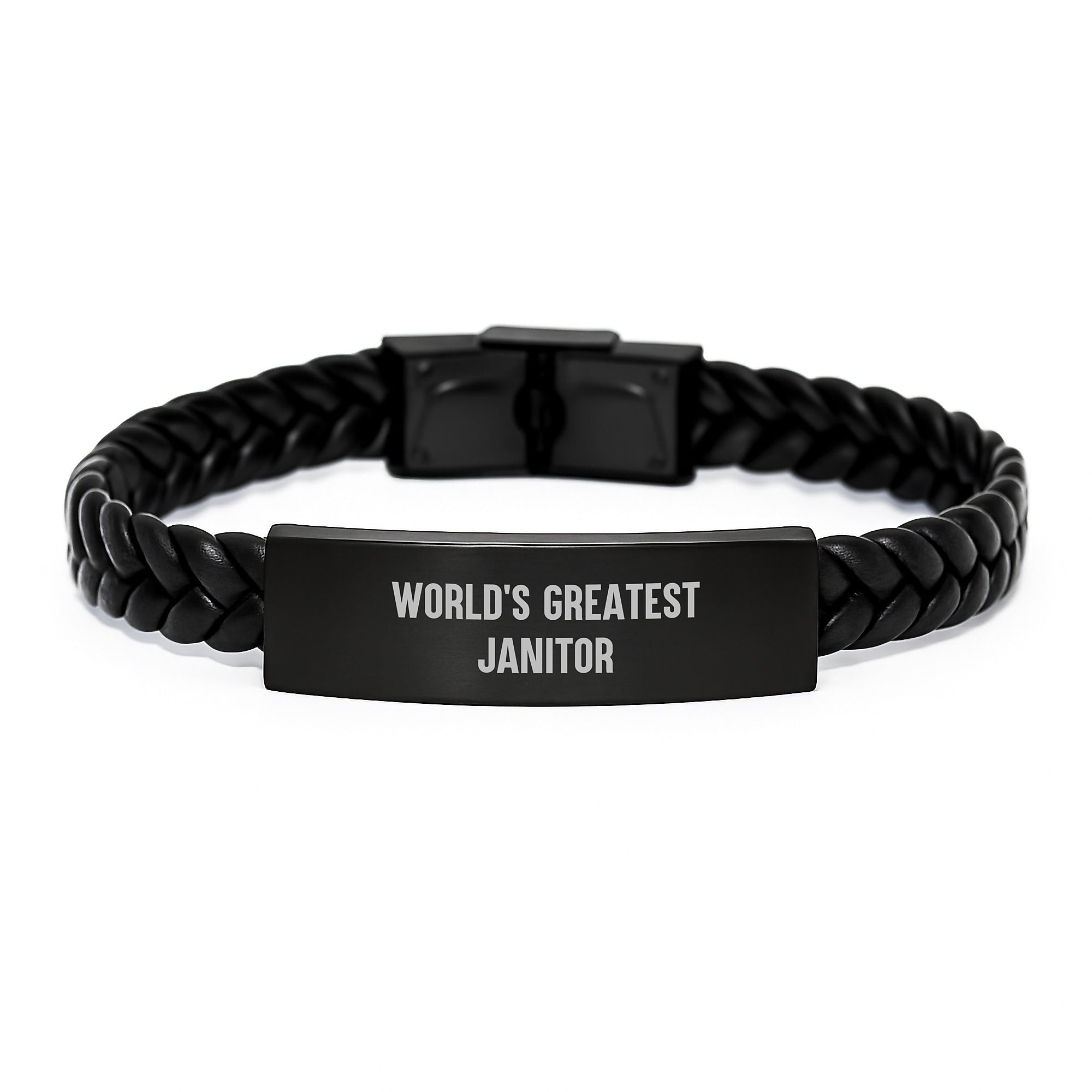 Funny World's Greatest Janitor Gifts for Men, Unique Janitor Valentine's Unique Gifts from Friends, Interlaced Leather Bracelet - Image 1