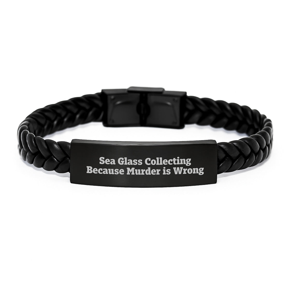 Unique Sea Glass Collecting Gifts for Men and Women - 'Sea Glass Collecting Because Murder Is Wrong' Funny Quote Interlaced Leather Bracelet, Christmas Unique Gifts from Friends and Family - Image 1