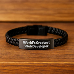 Inspirational Funny Web Developer Gifts for Men from Family, Unique Interlaced Leather Bracelet Christmas Unique Gifts - Image 2