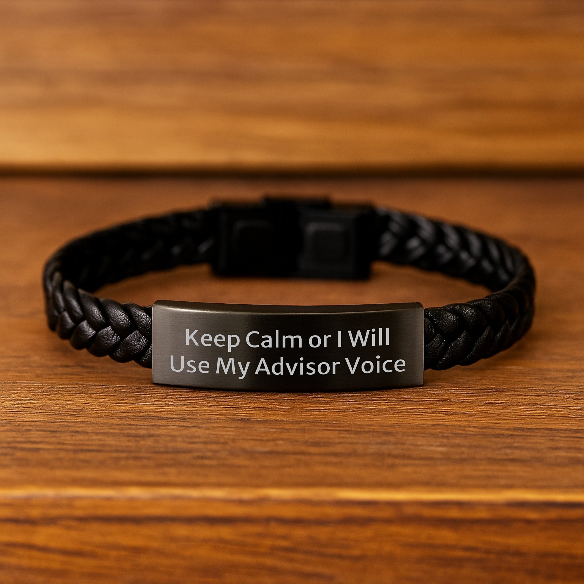 Funny Advisor Gifts from Men to Women for Christmas Unique Interlaced Leather Bracelet with Keep Calm Or I Will Use My Advisor Voice Quote - Image 2