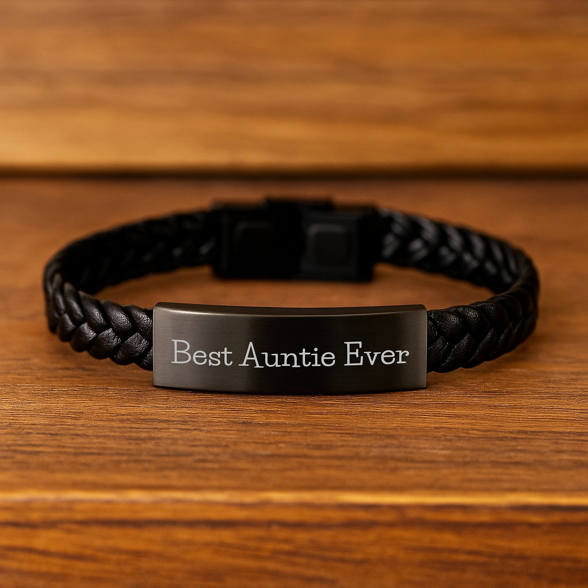 Funny Auntie Gifts from Men for Best Auntie Ever Interlaced Leather Bracelet, Birthday Unique Gifts for Auntie, Stainless Steel and PU Leather - Image 2