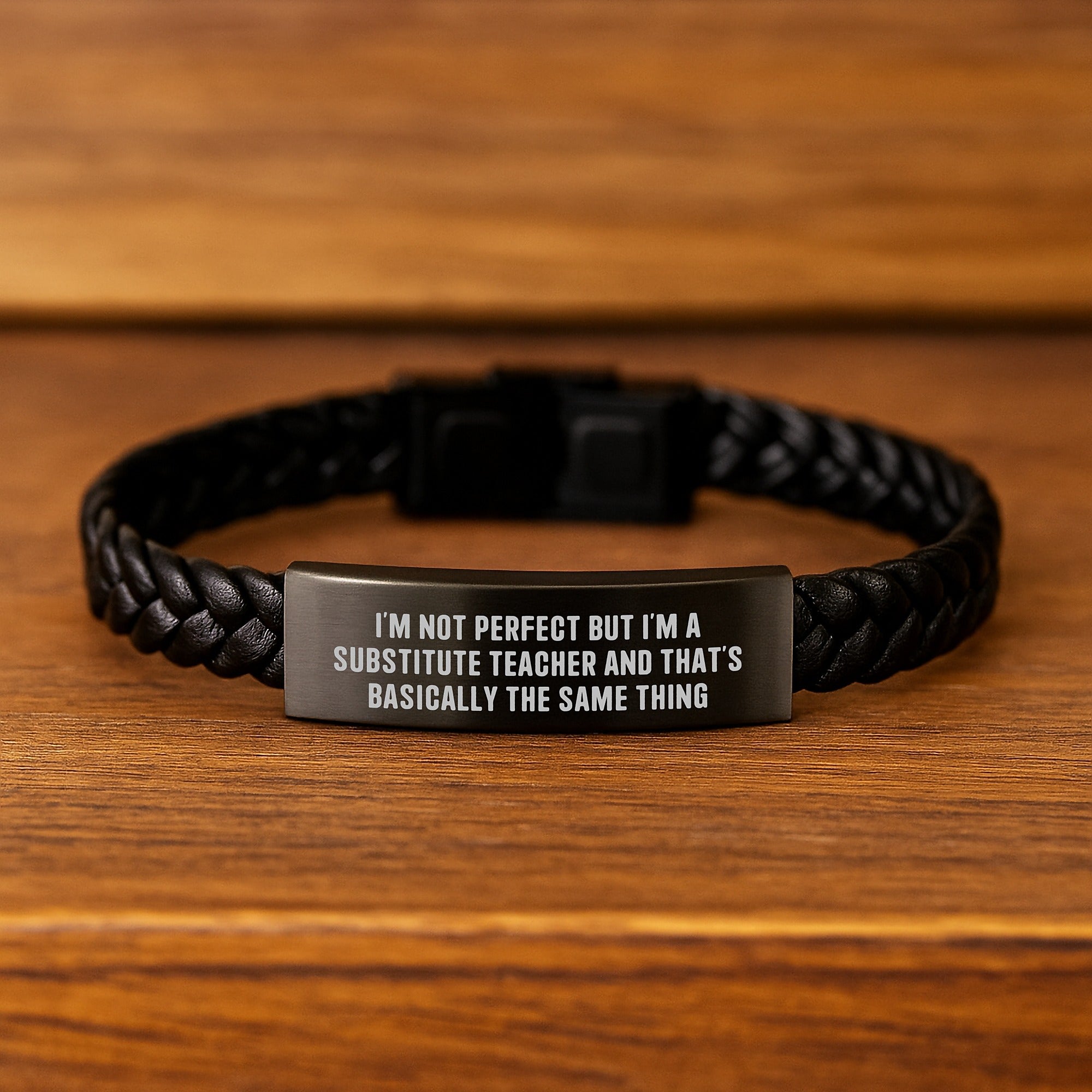 Funny Substitute Teacher Gifts for Men - I'm Not Perfect But I'm A Substitute Teacher And That's Basically The Same Thing Interlaced Leather Bracelet from Friends - Image 2