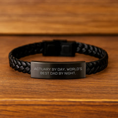Actuary Gifts for Men, Interlaced Leather Bracelet, Funny Quote 'Actuary By Day, World's Best Dad By Night' Gifts from Dad to Son, Unique Graduation Gifts - Image 2