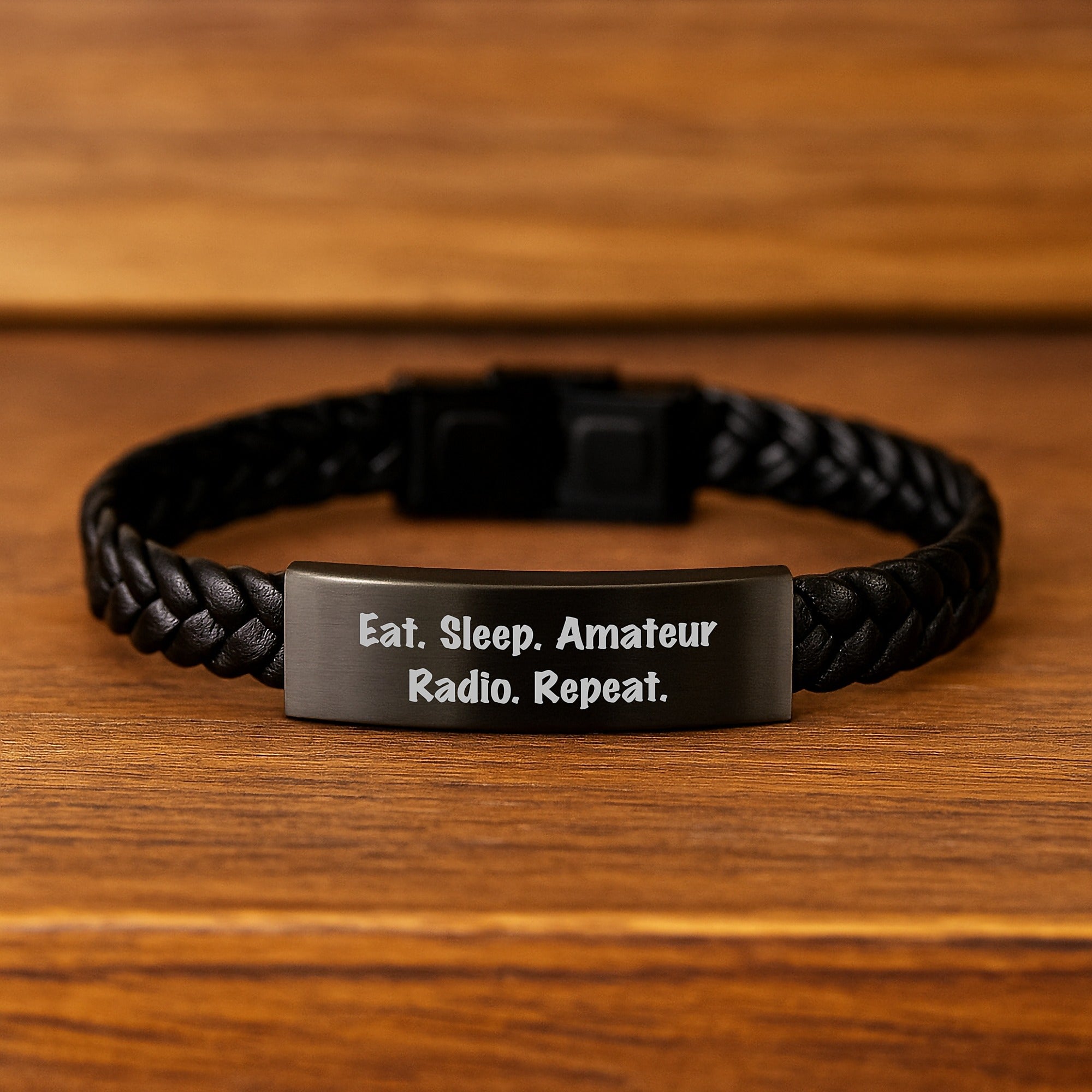 Funny Amateur Radio Gifts for Men - Interlaced Leather Bracelet from Friends - Eat. Sleep. Amateur Radio. Repeat. Birthday Unique Presents for Radio Enthusiasts - Image 2