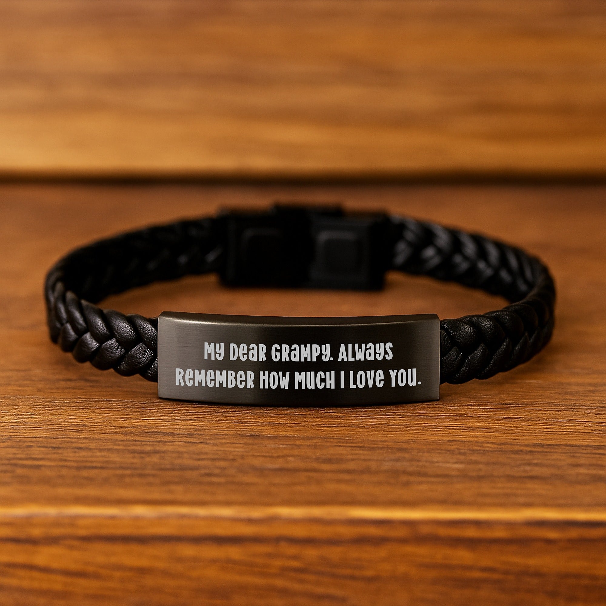Funny Grampy Gifts for Birthday Unique - Interlaced Leather Bracelet with Quote 'My Dear Grampy. Always Remember How Much I Love You.' - Gifts from Men to Grampy - Image 2