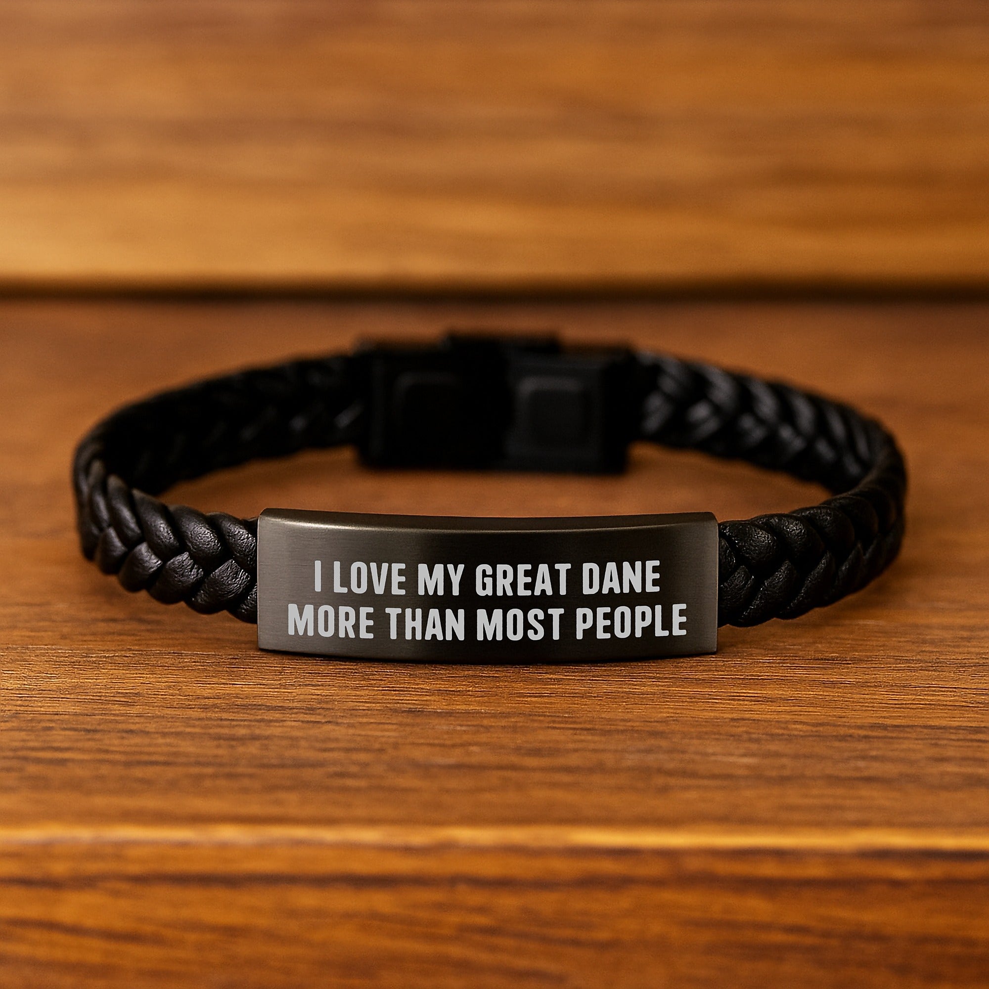 Great Dane Dog Lover's Interlaced Leather Bracelet, Funny Quote 'I Love My Great Dane More Than Most People' Valentine's Unique Gifts for Great Dane Dog Owners - Image 2