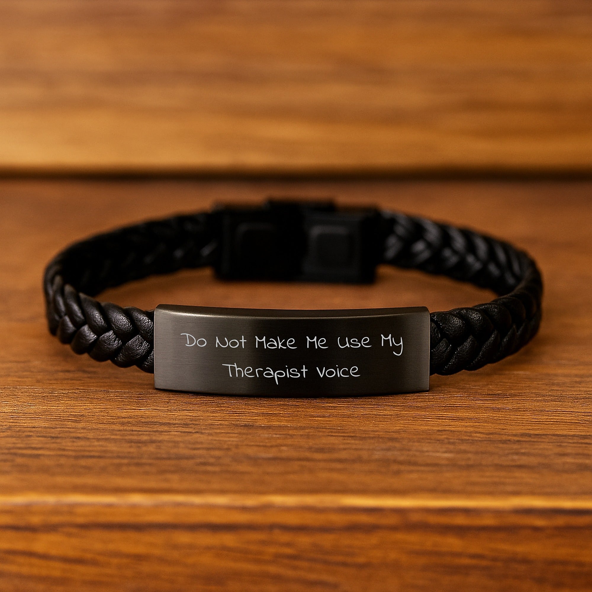 Funny Therapist Gifts from Men to Therapist, Interlaced Leather Bracelet for Christmas Unique Gifts, Don't Make Me Use My Therapist Voice Sarcasm - Image 2
