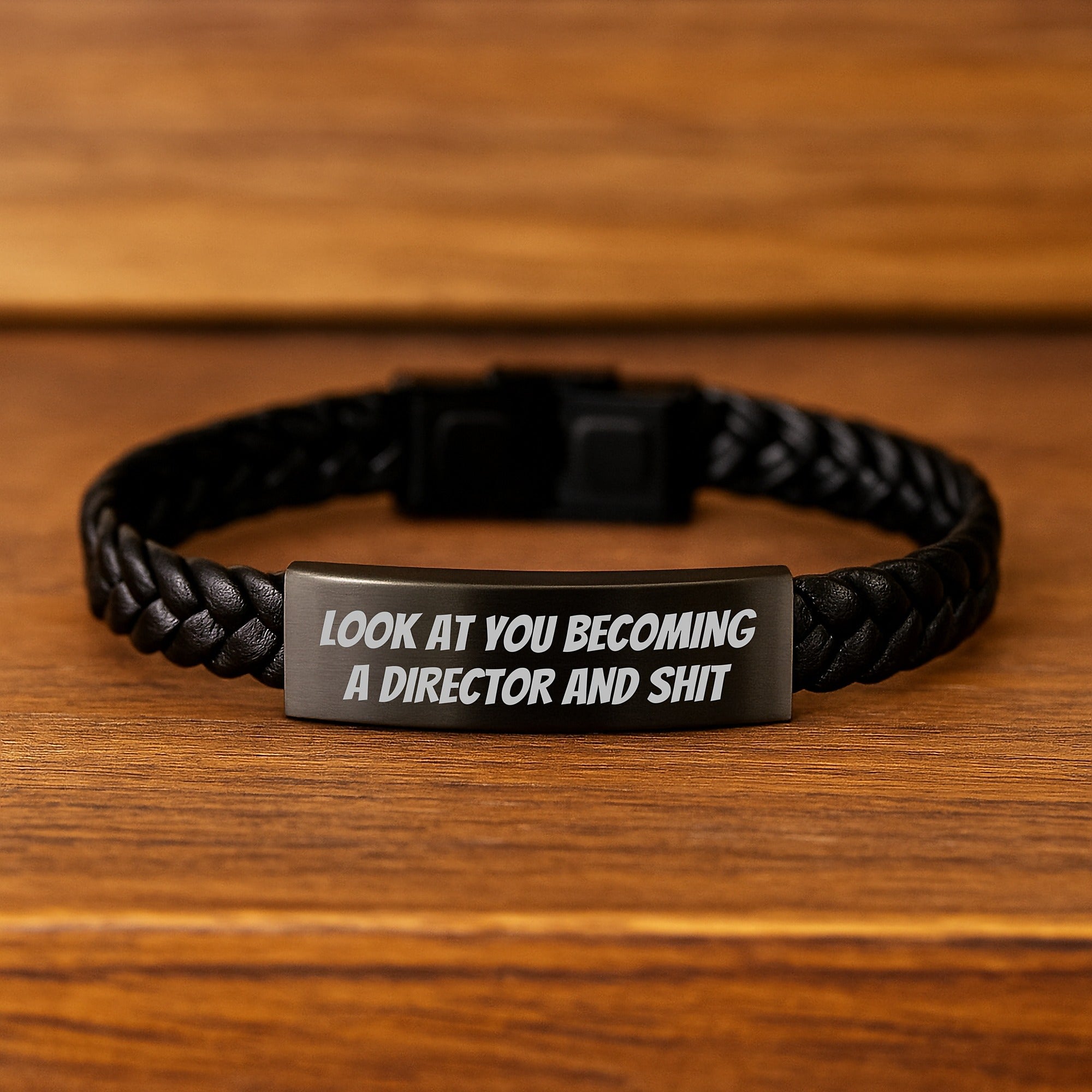 Funny Director Gifts, Christmas Unique Gifts for Directors, Interlaced Leather Bracelet for Him - 'Look At You Becoming A Director And Shit', Gifts from Friends to Director - Image 2