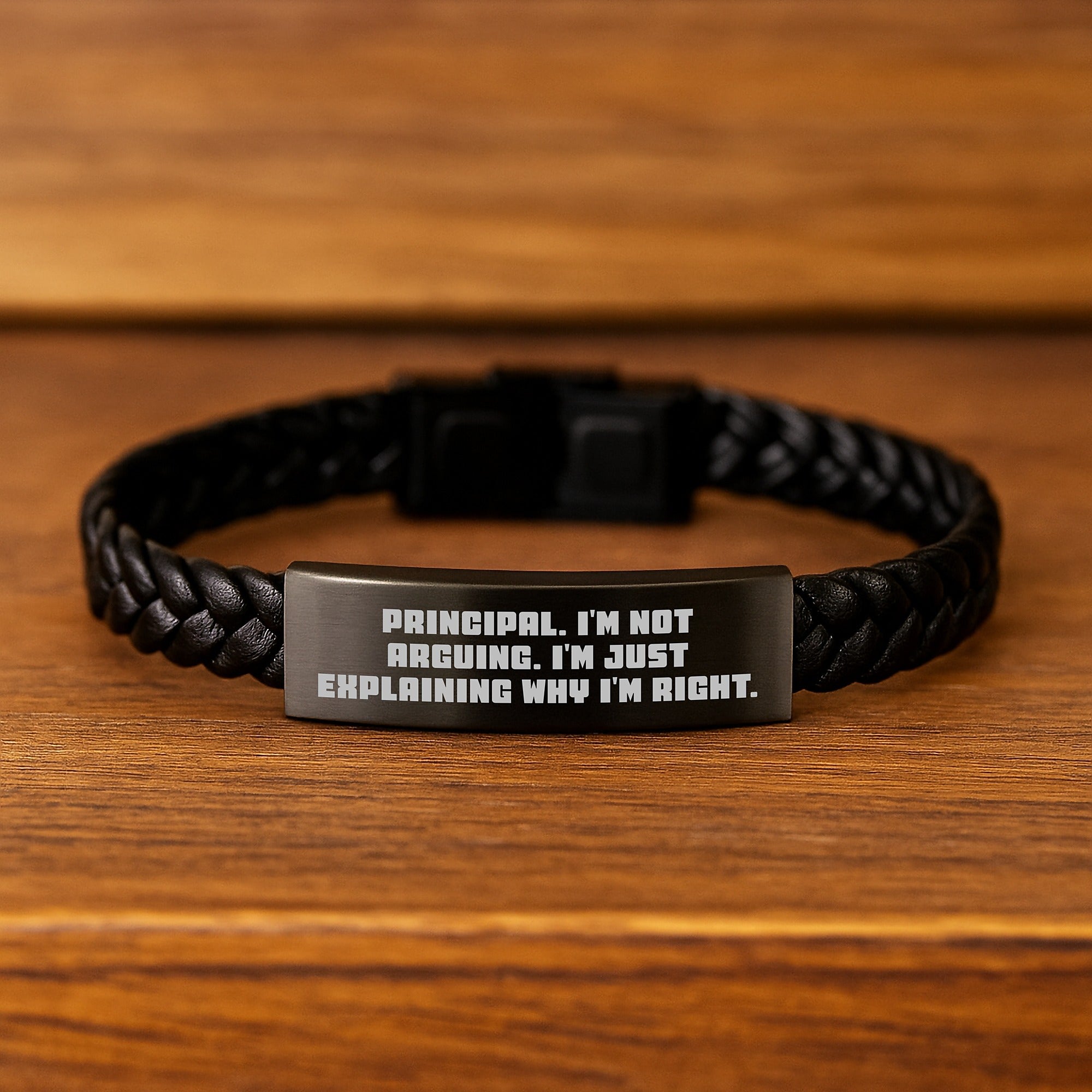 Funny Principal Gifts, Interlaced Leather Bracelet for Him, Gifts from Men, Christmas Unique Ideas for Principal, 'I'm Not Arguing. I'm Just Explaining Why I'm Right.' - Image 2