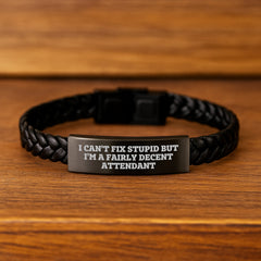 Funny Attendant Gifts for Men Attendant - I Can't Fix Stupid But I'm A Fairly Decent Attendant Interlaced Leather Bracelet for Christmas Unique Gifts from Friends for Attendant - Image 2
