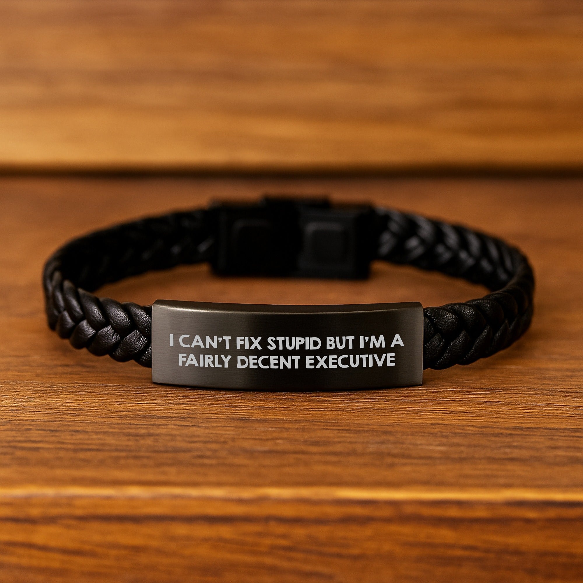 Funny Executive Gifts from Men, Women, Friends, Coworkers, Family - I Can't Fix Stupid But I'm A Fairly Decent Executive Interlaced Leather Bracelet for Christmas Unique Gifts - Image 2